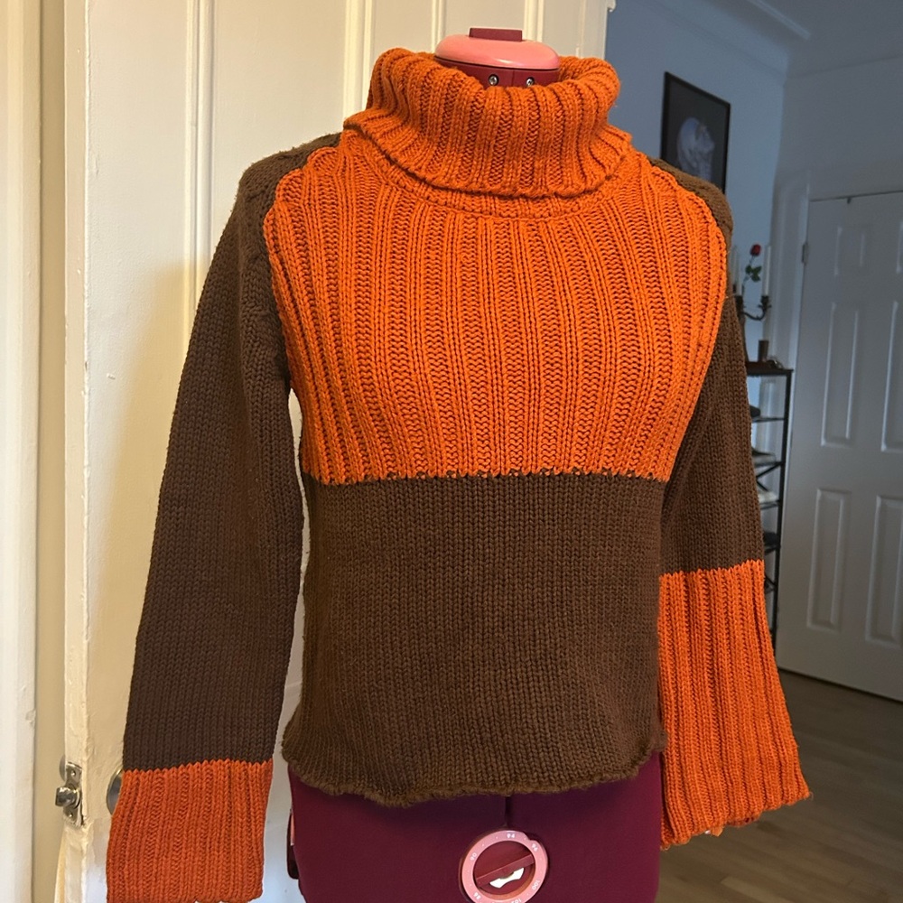Vintage Orange and Brown Turtleneck Sweater